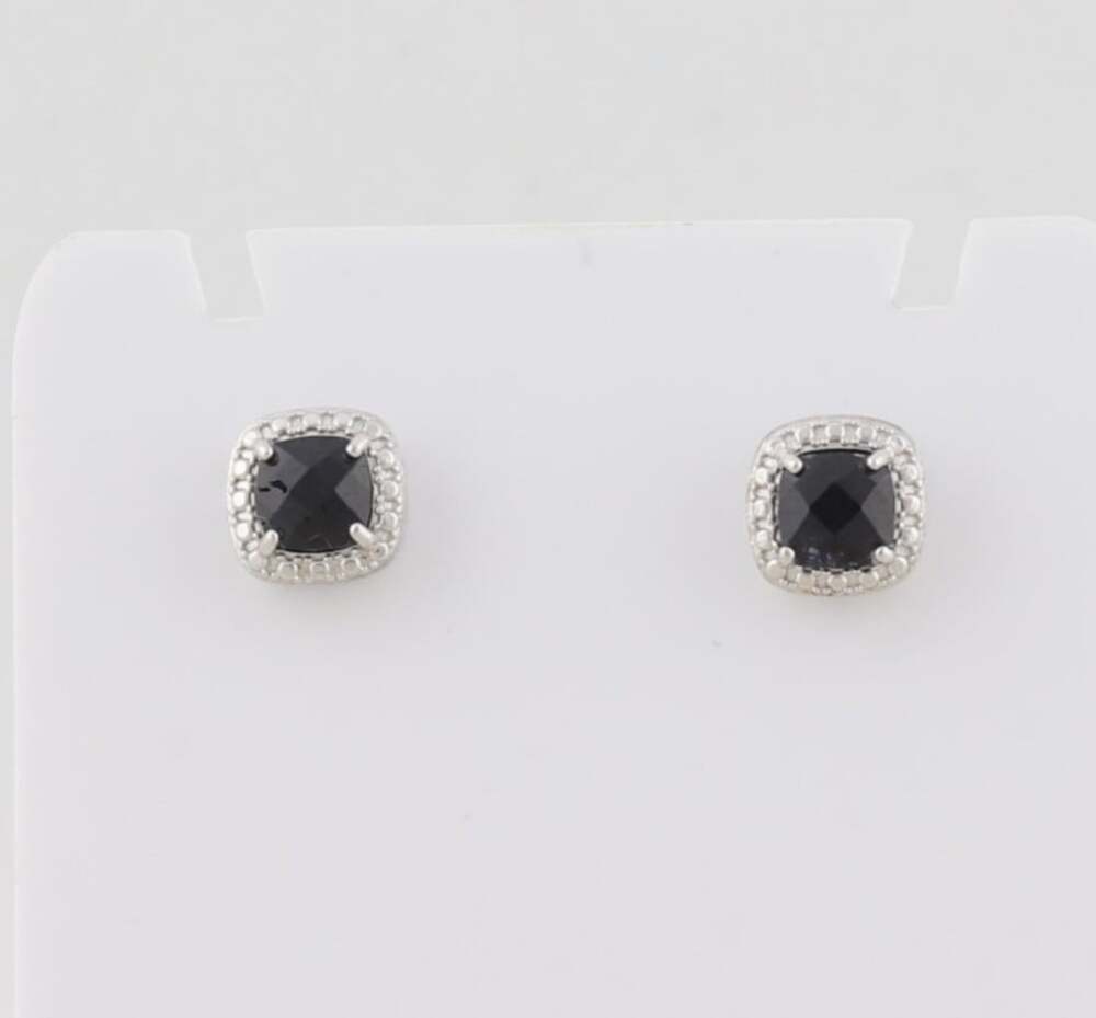 Sterling Silver Natural Dark Blue Sapphire Stud Earrings 5/16"